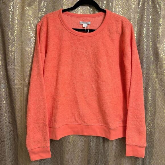 Outerknown Women's Hightide Crew Bright Neon Coral Sweater Large NWT - Picture 1 of 8